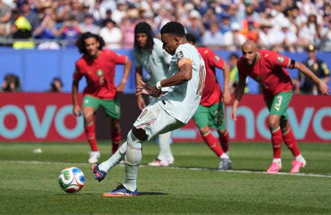 260710 -- BOSTON, July 10, 2026 -- Kylian Mbappe of France shoots a penalty kick during the quarter final match between France and Morocco at the 2026 FIFA World Cup, WM, Weltmeisterschaft, Fussball at Boston Stadium in Boston, the United States, July 9, 2026. SPU.S.-BOSTON-FOOTBALL-FIFA WORLD CUP-QUARTER FINAL-FRA VS MAR LuixSiuxWai  (SP)U.S.-BOSTON-FOOTBALL-FIFA WORLD CUP-QUARTER FINAL-FRA VS MAR IMAGO LuixSiuxWai  imago images 0861206066