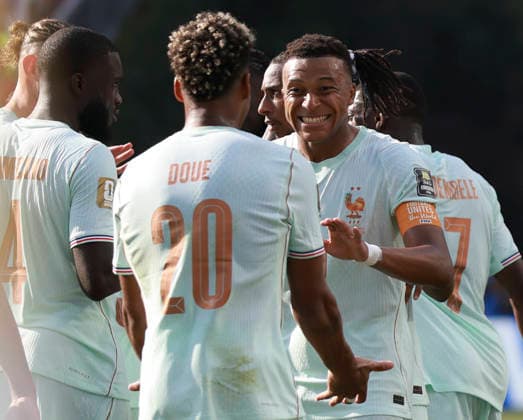 260710 -- BOSTON, July 10, 2026 -- Kylian Mbappe front R of France celebrates scoring with his teammates during the quarter final match between France and Morocco at the 2026 FIFA World Cup, WM, Weltmeisterschaft, Fussball at Boston Stadium in Boston, the United States, July 9, 2026. SPU.S.-BOSTON-FOOTBALL-FIFA WORLD CUP-QUARTER FINAL-FRA VS MAR HuxXingyu  (SP)U.S.-BOSTON-FOOTBALL-FIFA WORLD CUP-QUARTER FINAL-FRA VS MAR IMAGO HuxXingyu  imago images 0861209115