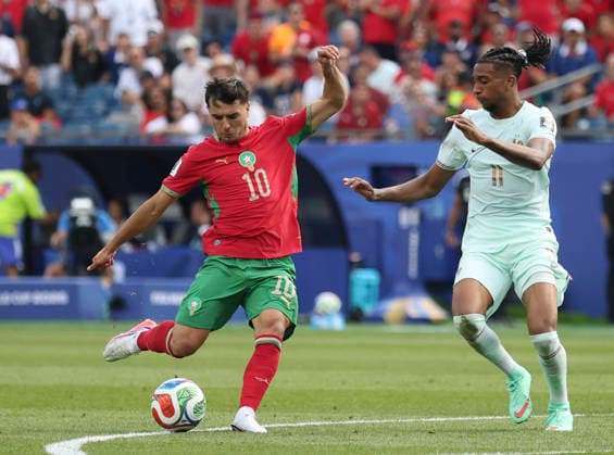260710 -- BOSTON, July 10, 2026 -- Brahim Diaz L of Morocco shoots during the quarter final match between France and Morocco at the 2026 FIFA World Cup, WM, Weltmeisterschaft, Fussball at Boston Stadium in Boston, the United States, July 9, 2026. SPU.S.-BOSTON-FOOTBALL-FIFA WORLD CUP-QUARTER FINAL-FRA VS MAR ZhangxChen  (SP)U.S.-BOSTON-FOOTBALL-FIFA WORLD CUP-QUARTER FINAL-FRA VS MAR IMAGO ZhangxChen  imago images 0861209118