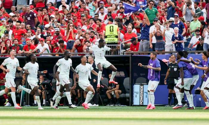 260710 -- BOSTON, July 10, 2026 -- Ousmane Dembele front, top of France celebrates scoring with his teammates during the quarter final match between France and Morocco at the 2026 FIFA World Cup, WM, Weltmeisterschaft, Fussball at Boston Stadium in Boston, the United States, July 9, 2026. SPU.S.-BOSTON-FOOTBALL-FIFA WORLD CUP-QUARTER FINAL-FRA VS MAR ZhangxChen  (SP)U.S.-BOSTON-FOOTBALL-FIFA WORLD CUP-QUARTER FINAL-FRA VS MAR IMAGO ZhangxChen  imago images 0861210024