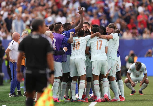 260710 -- BOSTON, July 10, 2026 -- Players of France celebrate scoring during the quarter final match between France and Morocco at the 2026 FIFA World Cup, WM, Weltmeisterschaft, Fussball at Boston Stadium in Boston, the United States, July 9, 2026. SPU.S.-BOSTON-FOOTBALL-FIFA WORLD CUP-QUARTER FINAL-FRA VS MAR XuxZijian  (SP)U.S.-BOSTON-FOOTBALL-FIFA WORLD CUP-QUARTER FINAL-FRA VS MAR IMAGO XuxZijian  imago images 0861210184