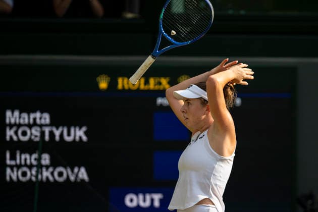 (260710) -- LONDON, July 10, 2026 -- Linda Noskova of the Czech Republic celebrates after winning the women s semifinal match against Marta Kostyuk of Ukraine at the Wimbledon Tennis Championships in London, Britain, on July 9, 2026. (Photo by Xinhua) (SP)BRITAIN-LONDON-TENNIS-WIMBLEDON-WOMEN S SINGLES StephenxChung 