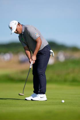 NORTH BERWICK, SCOTLAND - JULY 10: Si Woo Kim putts on the twelfth green during Round 2 of the Genesis Scottish Open at the Renaissance Club, North Berwick on July 10, 2026 in North Berwick, Scotland Genesis Scottish Open Round 2