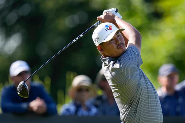 NORTH BERWICK, SCOTLAND - JULY 10: Si Woo Kim plays from the thirteenth tee during Round 2 of the Genesis Scottish Open at the Renaissance Club, North Berwick on July 10, 2026 in North Berwick, Scotland Genesis Scottish Open Round 2