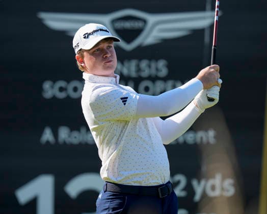 NORTH BERWICK, SCOTLAND - JULY 10: Jayden Schaper plays from the thirteenth tee during Round 2 of the Genesis Scottish Open at the Renaissance Club, North Berwick on July 10, 2026 in North Berwick, Scotland Genesis Scottish Open Round 2