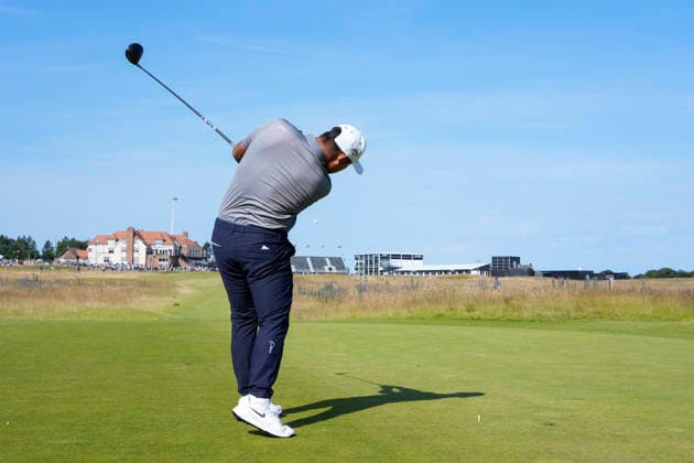 NORTH BERWICK, SCOTLAND - JULY 10: Si Woo Kim plays from the fourteenth tee during Round 2 of the Genesis Scottish Open at the Renaissance Club, North Berwick on July 10, 2026 in North Berwick, Scotland Genesis Scottish Open Round 2