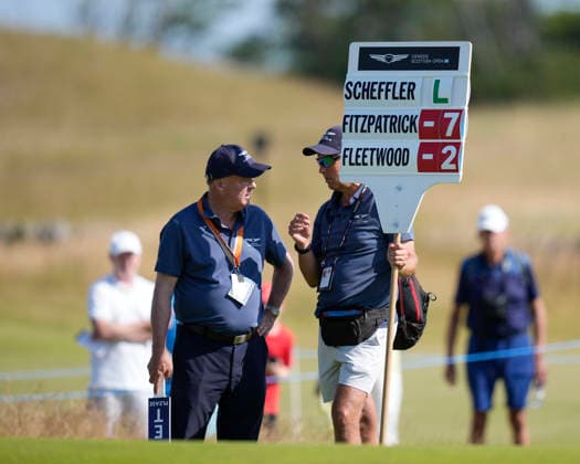 NORTH BERWICK, SCOTLAND - JULY 10: Matt Fitzpatrick leads the field at -7 after 14 holes during Round 2 of the Genesis Scottish Open at the Renaissance Club, North Berwick on July 10, 2026 in North Berwick, Scotland Genesis Scottish Open Round 2