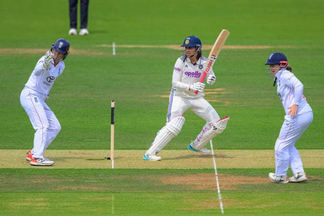 LONDON, ENGLAND JULY 10 - Smriti Mandhana of India scores 50th run during Day 1 of the Rothesay Test Match game between England and India at Lord s Cricket Ground on July 10, 2026 in London , England . (Photo by Keeran Marquis Sports Press Photo)  Copyright: xKeeranxMarquis SPPx Sportspressphoto_SPR188319