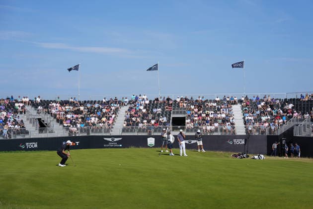 RECORD DATE NOT STATED 10th July 2026; The Renaissance Club, North Berwick, East Lothian, Scotland: Genesis Scottish Open Golf, Day Two; Nicolai Hojgaard lines up his putt on the green at the 15th hole during the second round of the Genesis Scottish Open AlecxBrown