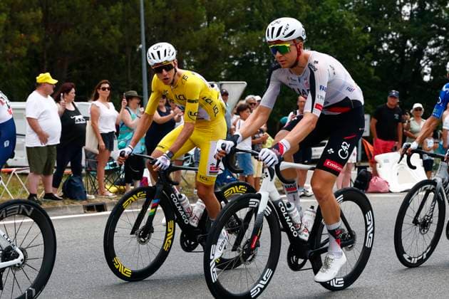Tour de France 2026 Stage 7 BORDEAUX, FRANCE - JULY 10 : Pogacar Tadej (SLO) of UAE Team Emirates - XRG, Vermeersch Florian (BEL) of UAE Team Emirates - XRG during stage 7 of the 113rd edition of Tour de France an UCI World Tour 2.UWT cycling road race stage for Men Elite of 175 km with start in Hagetmau and finish in Bordeaux on July 10, 2026 in Bordeaux, France, 10 07 2026 Bordeaux France  Copyright: xLucaxBettinix