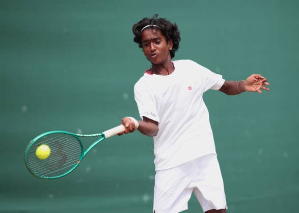 Puneeth Manohar (IND), Jungen Einzel U14, U14 Boys Singles Tennis - Wimbledon 2026 - Grand Slam ITF ATP, Tennis Herren WTA, Tennis Damen - AELTC - London - - Great Britain - 10 July 2026. *** Puneeth Manohar IND, U14 Boys Singles, U14 Boys Singles Tennis, Wimbledon 2026, Grand Slam, ITF, ATP, WTA, AELTC, London, Great Britain, July 10, 2026 Copyright: xJuergenxHasenkopfx