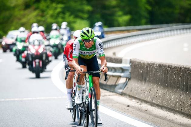 French Baptiste Veistroffer of Lotto Intermarche and Czech Jakub Otruba of Caja Rural-Seguros RGA pictured in action during stage 7 of the 2026 Tour de France cycling race, 175km from Hagetmau to Bordeaux, on Friday 10 July 2026. The 113th edition of the Tour de France starts on Saturday 4 July in Barcelona, Spain, and will finish in Paris, France on the 26th of July. POOLxLUCAxBETTINI  x180866935x