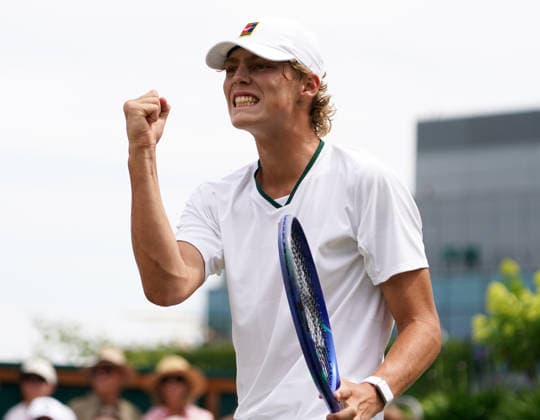 Tennis - 2026 Wimbledon Championships - Day Eleven (Week Two) - All England Lawn Tennis & Croquet Club, London - Friday 10th July 2026 Boys singles : Cruz Hewitt (AUS) v Thijs Boogaard (NED Cruz Hewitt (AUS) COLORSPORT ANDREW COWIE 