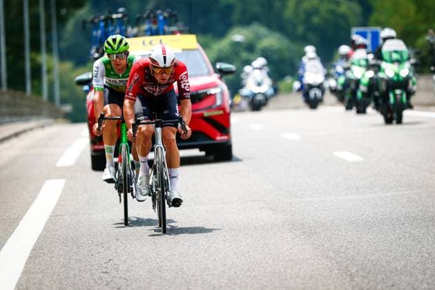 Czech Jakub Otruba of Caja Rural-Seguros RGA and French Baptiste Veistroffer of Lotto Intermarche stage 7 of the 2026 Tour de France cycling race, 175km from Hagetmau to Bordeaux, on Friday 10 July 2026. The 113th edition of the Tour de France starts on Saturday 4 July in Barcelona, Spain, and will finish in Paris, France on the 26th of July. POOLxLUCAxBETTINI  x180867294x