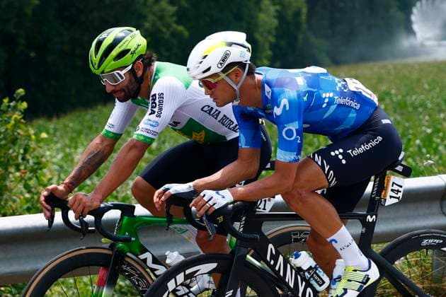 Tour de France 2026 Stage 7 BORDEAUX, FRANCE - JULY 10 : Gaviria Fernando (COL) of Caja Rural - Seguros RGA, Romo Javier (ESP) of Movistar Team during stage 7 of the 113rd edition of Tour de France an UCI World Tour 2.UWT cycling road race stage for Men Elite of 175 km with start in Hagetmau and finish in Bordeaux on July 10, 2026 in Bordeaux, France, 10 07 2026 Bordeaux France  Copyright: xLucaxBettinix