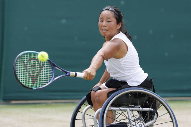 Tennis: Wimbledon championships Yui Kamiji of Japan plays against Wang Ziying of China in the women s wheelchair singles semifinals at the Wimbledon tennis tournament in London on July 10, 2026.  A14AA0005622512P