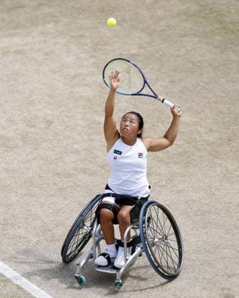 Tennis: Wimbledon championships Yui Kamiji of Japan plays against Wang Ziying of China in the women s wheelchair singles semifinals at the Wimbledon tennis tournament in London on July 10, 2026.  A14AA0005622516P