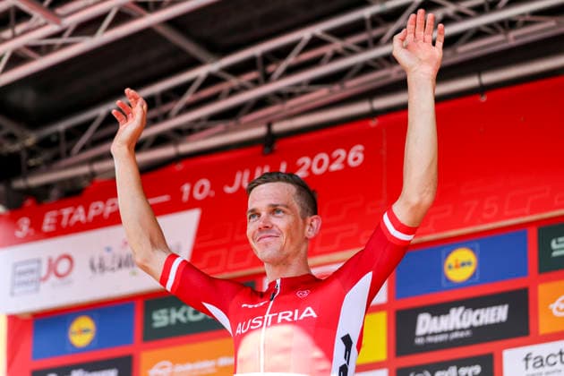 CYCLING - Tour of Austria 2026 SANKT JOHANN,AUSTRIA,10.JUL.26 - CYCLING - Tour of Austria, stage 3, Lienz - Sankt Johann im Pongau. Image shows the rejoicing of Gregor Muehlberger (AUT Austria).  GEPAxpictures xDavidxGeieregger