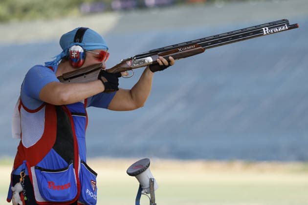 IPA86568655 - Zuzana Rehak Stefecekova of Slovakia shoots during the fourth day of the ISSF World Cup Shotgun competition at the Concaverde Shooting Range on July 10, 2026, in Lonato del Garda, Italy.  Copyright: xRichardxMorgano IPAxSportx xx 86568655