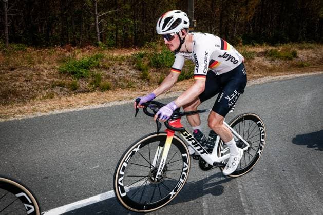 German Felix Engelhardt of Team Jayco AlUla pictured in action during stage 7 of the 2026 Tour de France cycling race, 175km from Hagetmau to Bordeaux, on Friday 10 July 2026. The 113th edition of the Tour de France starts on Saturday 4 July in Barcelona, Spain, and will finish in Paris, France on the 26th of July. POOLxLUCAxBETTINI  x180881031x
