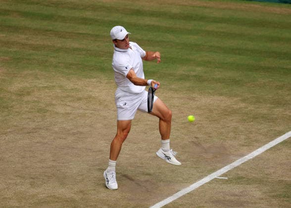 RECORD DATE NOT STATED 10th July 2026; All England Lawn Tennis and Croquet Club, London, England; Wimbledon Tennis Tournament, Day Twelve; Arthur Fery (GBR) with a forehand shot to Alexander Zverev (GER) JohnxPatrickxFletcher