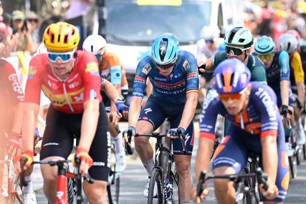 Tour de France 2026 Stage 7 BORDEAUX, FRANCE - JULY 10 : Merlier Tim (BEL) of Soudal Quick-Step during stage 7 of the 113rd edition of Tour de France an UCI World Tour 2.UWT cycling road race stage for Men Elite of 175 km with start in Hagetmau and finish in Bordeaux on July 10, 2026 in Bordeaux, France, 10 07 2026 Bordeaux France  Copyright: xTomasxSiskx