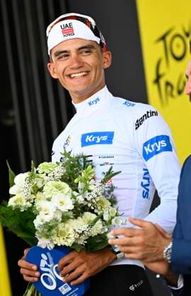 Tour de France 2026 Stage 7 BORDEAUX, FRANCE - JULY 10 : Del Toro Isaac (MEX) of UAE Team Emirates - XRG pictured with the white jersey during the podium ceremony of stage 7 of the 113rd edition of Tour de France an UCI World Tour 2.UWT cycling road race stage for Men Elite of 175 km with start in Hagetmau and finish in Bordeaux on July 10, 2026 in Bordeaux, France, 10 07 2026 Bordeaux France  Copyright: xTomasxSiskx