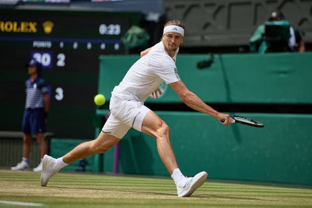 July 10, 2026, London, London, Great Britain: Alexander Zverev of Germany returns with backhand during The Championships Wimbledon , 10.7.2026 in London (All England Lawn Tennis and Croquet Club), Great Britain Tennis 2026: Grand Slam: The Championships Wimbledon: 12th Day: Semifinal: ZVEREV 7:6 6:2 6:4 FERY  - ZUMAs343 20260710_zsp_s343_052 Copyright: xMathiasxSchulzx