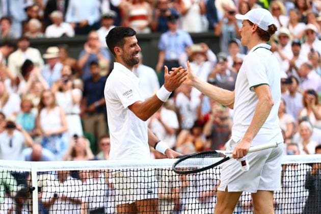 Jannik Sinner celebrates winning his semi final match against Novak Djokovic Wimbledon Tennis Championships, Day 12, The All England Lawn Tennis and Croquet Club, London, UK - 10 Jul 2026London The All England Lawn Tennis and United Kingdom  Copyright: xJamesxMarsh Shutterstockx 16981029fn