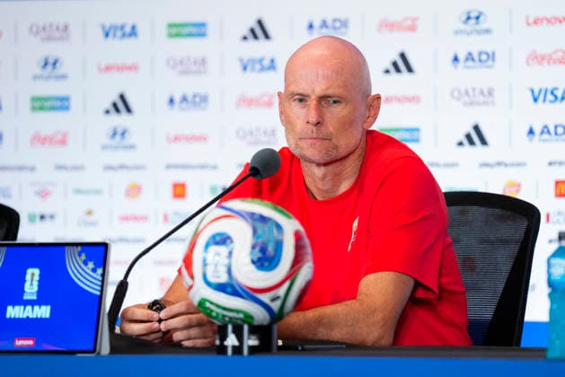 World Cup 2026 Miami Gardens, Florida , USA 20260710. Norway national team, Nationalteam manager Stale Solbakken during a press conference, PK, Pressekonferenz with the Norwegian men s national football team at Miami Stadium, before the quarter-final of the 2026 World Cup between Norway and England. Photo: Fredrik Varfjell NTB Miami Gardens, Florida United States EDITORIAL USE ONLY. RESTRICTED USE FOR BETTING COMPANIES Ref:_SPOT_GxN59EoLo.jpg *** 2026 World Cup Miami Gardens, Florida, USA 20260710 Norway national team manager Stale Solbakken during a press conference with the Norwegian men’s national soccer team at Miami Stadium, before the quarterfinal of the 2026 World Cup between Norway and England. Photo: Fredrik Varfjell, NTB, Miami Gardens, Florida, United States. EDITORIAL USE ONLY. RESTRICTED USE FOR BETTING COMPANIES.  Copyright: xFredrikxVarfjellx xNTBx