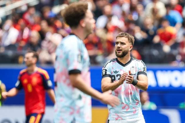 Belgium s Nicolas Raskin pictured during a soccer game between Spain and Belgian national team, Nationalteam Red Devils, on Friday 10 July 2026 in Los Angeles, USA, in the 1 4 finals of the FIFA World Cup, WM, Weltmeisterschaft, Fussball 2026. BRUNOxFAHY  x180898931x