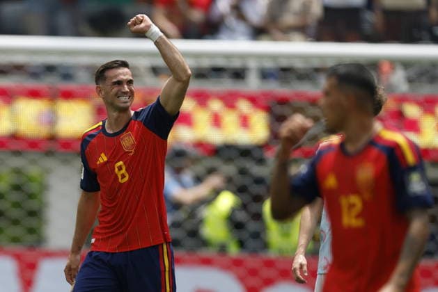 FIFA World Cup, WM, Weltmeisterschaft, Fussball 2026 quarterfinals - Spain vs Belgium Fabian Ruiz of Spain celebrates after scoring the 1-0 goal during the FIFA World Cup 2026 quarterfinals match Spain against Belgium, in Los Angeles, USA, 10 July 2026. INGLEWOOD United States  Copyright: xCHRISTOPHERxTORRESx