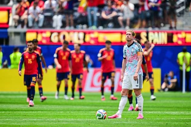 Belgium s Kevin De Bruyne looks dejected during a soccer game between Spain and Belgian national team, Nationalteam Red Devils, on Friday 10 July 2026 in Los Angeles, USA, in the 1 4 finals of the FIFA World Cup, WM, Weltmeisterschaft, Fussball 2026. DIRKxWAEM  x180901268x