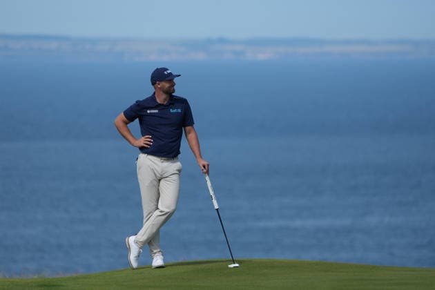 RECORD DATE NOT STATED 10th July 2026; The Renaissance Club, North Berwick, East Lothian, Scotland: Genesis Scottish Open Golf, Day Two; Wyndham Clark waits to putt under sunny conditions on the 5th green during the second round of the Genesis Scottish Open AlecxBrown
