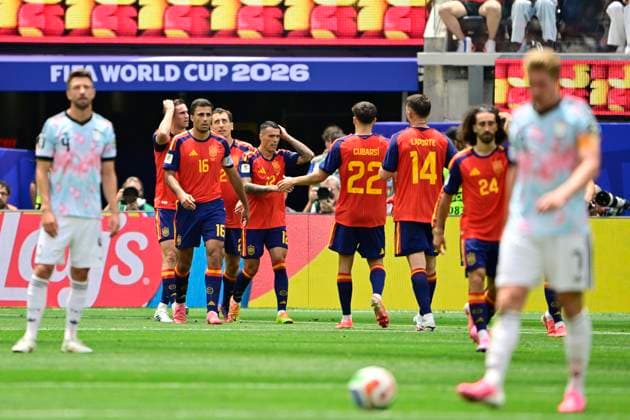 Spain vs Belgium - FIFA World Cup, WM, Weltmeisterschaft, Fussball 2026 LOS ANGELES, UNITED STATES OF AMERICA - JULY 10 : :s8 celebrates scoring a goal pictured during the FIFA World Cup 2026 round of 8 match between Spain and Belgium at the SoFi stadium on July 10, 2026 in Los Angeles, United States of America, 10 07 2026 Los Angeles United States of America  Copyright: xJanxDexMeuleneirx