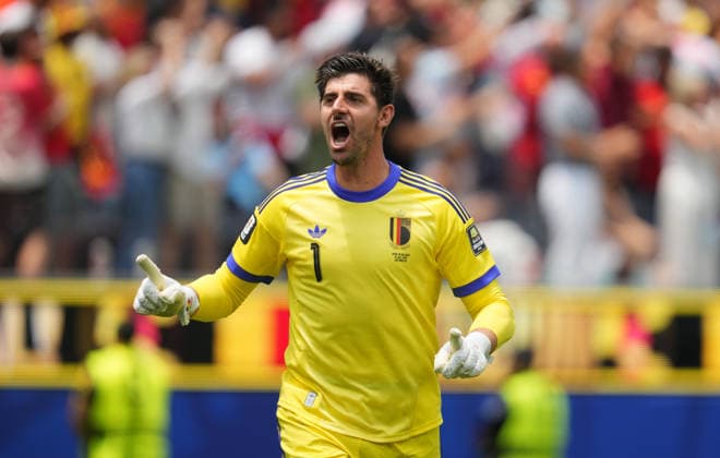 Thibaut Courtois (Belgium) celebrate during Spain and Belgium, Quarter final FIFA World Cup, WM, Weltmeisterschaft, Fussball 2026, Los Angeles Stadium, Los Angeles, USA on July 10, 2026. Thor Wegner DeFodi Images. (Photo by DeFodi Images) - *** Thibaut Courtois of Belgium celebrates during the quarterfinal match between Spain and Belgium at the 2026 FIFA World Cup at Los Angeles Stadium in Los Angeles, USA, on July 10, 2026. Photo by Thor Wegner, DeFodi Images