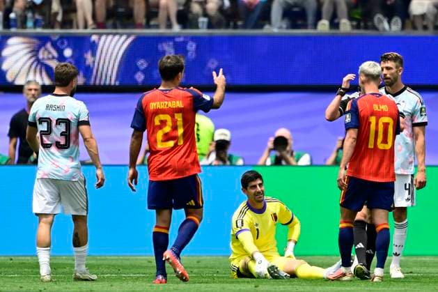Spain vs Belgium - FIFA World Cup, WM, Weltmeisterschaft, Fussball 2026 LOS ANGELES, UNITED STATES OF AMERICA - JULY 10 : injury of Courtois Thibaut goalkeeper of Belgium pictured during the FIFA World Cup 2026 round of 8 match between Spain and Belgium at the SoFi stadium on July 10, 2026 in Los Angeles, United States of America, 10 07 2026 Los Angeles United States of America  Copyright: xJanxDexMeuleneirx
