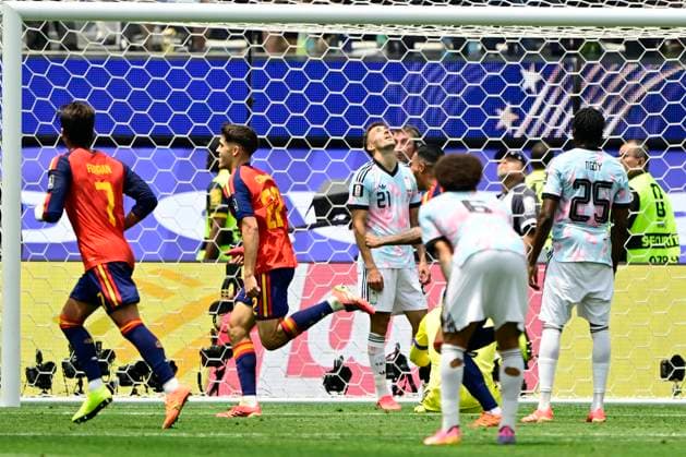 Spain vs Belgium - FIFA World Cup, WM, Weltmeisterschaft, Fussball 2026 LOS ANGELES, UNITED STATES OF AMERICA - JULY 10 : Merino Mikel midfielder of Spain celebrates scoring a goal pictured during the FIFA World Cup 2026 round of 8 match between Spain and Belgium at the SoFi stadium on July 10, 2026 in Los Angeles, United States of America, 10 07 2026 Los Angeles United States of America  Copyright: xJanxDexMeuleneirx