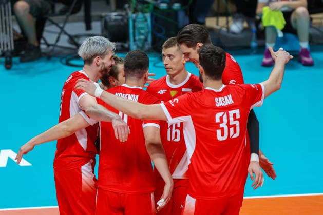 OLSZTYN 10.07.2026 TOWARZYSKI MECZ SIATKARZY: POLSKA - NIEMCY --- MENS VOLLEYBALL FRIENDLY MATCH IN OLSZTYN: POLAND - GERMANY TOMASZ FORNAL KAMIL SEMENIUK BARTLOMIEJ LEMANSKI KEWIN SASAK FOT. ANNA KLEPACZKO FOTOPYK NEWSPIX.PL --- newspix.pl POLAND OUT! 