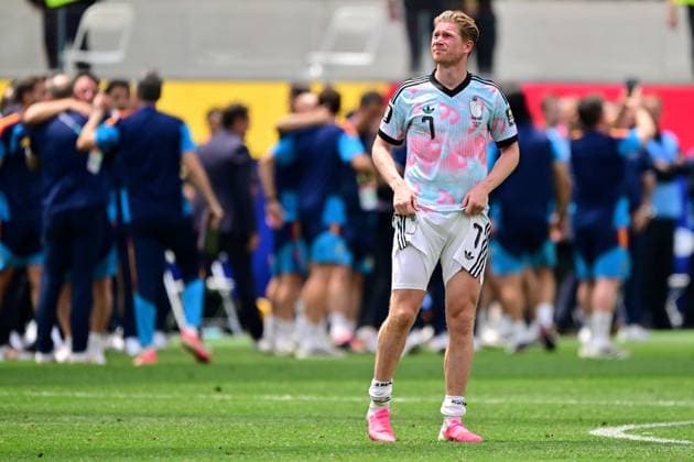 Belgium s Kevin De Bruyne looks dejected after a soccer game between Spain and Belgian national team, Nationalteam Red Devils, on Friday 10 July 2026 in Los Angeles, USA, in the 1 4 finals of the FIFA World Cup, WM, Weltmeisterschaft, Fussball 2026. DIRKxWAEM  x180906947x