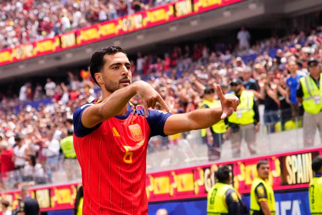 July 10, 2026, Inglewood, California, United States: Mikel Merino of Spain celebrates after scoring his team s second goal during the FIFA World Cup, WM, Weltmeisterschaft, Fussball 2026 Quarter Final match between Spain and Belgium at Los Angeles Stadium on July 10, 2026 in Inglewood, California. Spain V Belgium: Quarter Final - FIFA World Cup 2026  - ZUMAa181 20260710_zaa_a181_080 Copyright: xJosexBretonx