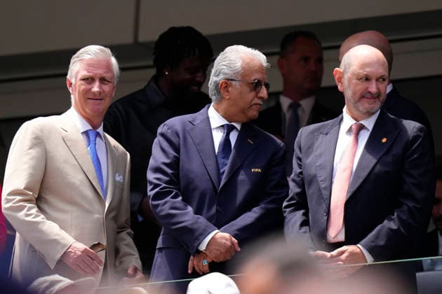 Spain v Belgium: Quarter Final - FIFA World Cup, WM, Weltmeisterschaft, Fussball 2026 Pascale Van Damme, President Belgium Football Association, King Philippe of Belgium, Shaikh Salman Bin Ebrahim Al Khalifa, FIFA Council Vice President and Rafael Louzan, President of the Royal Spanish Football Federation, attend during the FIFA World Cup 2026 Quarter Final match between Spain and Belgium at Los Angeles Stadium on July 10, 2026 in Inglewood, California. Inglewood CA United States  Copyright: xJosexBretonx originalFilename:bretonhernandez-spainvbe260709_npw14.jpg