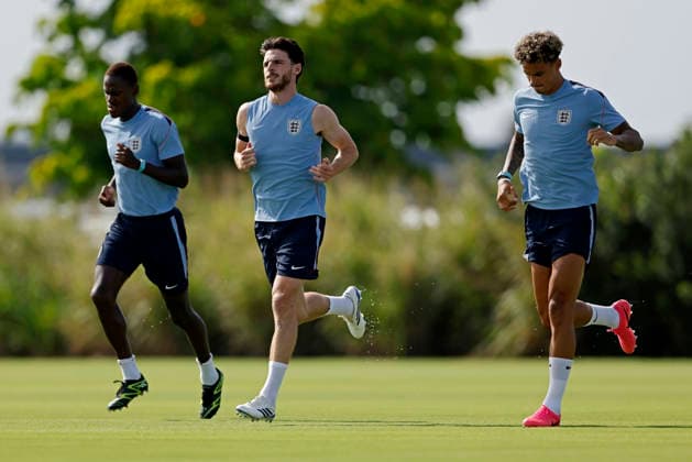 July 10, 2026, Fort Lauderdale, Florida, United States: Declan Rice, Nico O Reilly of England runs during the training session one day ahead of the FIFA World Cup, WM, Weltmeisterschaft, Fussball 2026 quarterfinals match between Norway and England, at Inter Miami CF Stadium in Fort Lauderdale, Florida, United States on July 10, 2026. Photo: DiaEsportivo FIFA World Cup 2026, England Training Session, Fort Lauderdale, United States  - ZUMAh208 20260710_zsp_h208_018 Copyright: xHeulerxAndreyx
