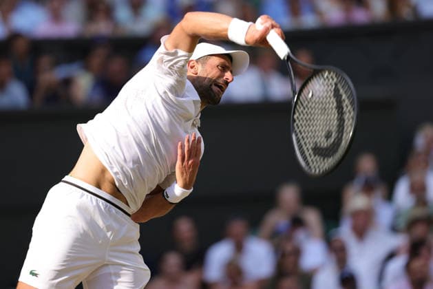 Novak Djokovic, SRB, during semifinal of 2026 All England Lawn Tennis Championships at Wimbledon, mens singles, London, 10 07 2026; - *** Novak Djokovic (SRB) during the semifinal of the 2026 All England Lawn Tennis Championships at Wimbledon, men s singles, London, July 10, 2026 