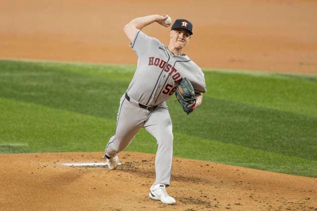 July 10, 2026, Arlington, Texas, USA: Houston Astros pitcher HUNTER BROWN (58) during a MLB, Baseball Herren, USA game between the Houston Astros and Texas Rangers at Globe Life Field. Rangers win 7-3. Arlington USA - ZUMAf180 20260710_zsp_f180_016 Copyright: xMarkxFannx
