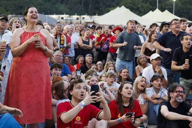 Illustration picture taken during the screening of a soccer game between Belgian national soccer team Red Devils and Spain, at the Rock Zottegem music festival on Friday 10 July 2026 in Zottegem. The quarter final of the FIFA World Cup, WM, Weltmeisterschaft, Fussball WM, Weltmeisterschaft, Fussball 2026 is shown on a large screen. NICOLASxMAETERLINCK  x180910667x IMAGO NICOLASxMAETERLINCK  x1079537772stx