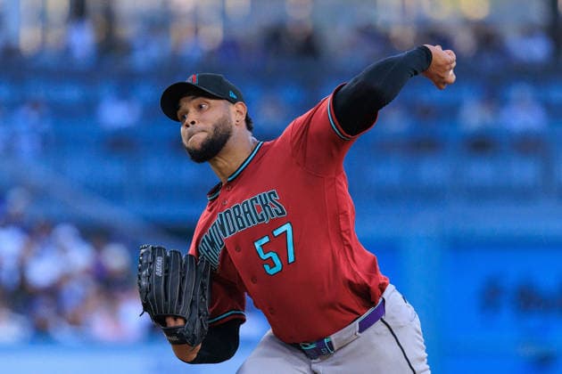 July 10, 2026, Los Angeles, California, USA: Starting pitcher, Eduardo Rodriguez 57 of the Arizona Diamondbacks during a regular season MLB, Baseball Herren, USA game against the Los Angeles Dodgers on Friday July 10, 2026 at Dodger Stadium in Los Angeles, California. Dodgers lose to Diamondbacks, 3-9. JAVIER ROJAS PI Los Angeles USA - ZUMAp124 20260710_zaa_p124_029 Copyright: xJavierxRojasx