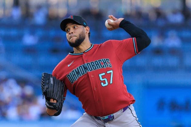 July 10, 2026, Los Angeles, California, USA: Starting pitcher, Eduardo Rodriguez 57 of the Arizona Diamondbacks during a regular season MLB, Baseball Herren, USA game against the Los Angeles Dodgers on Friday July 10, 2026 at Dodger Stadium in Los Angeles, California. Dodgers lose to Diamondbacks, 3-9. JAVIER ROJAS PI Los Angeles USA - ZUMAp124 20260710_zaa_p124_030 Copyright: xJavierxRojasx