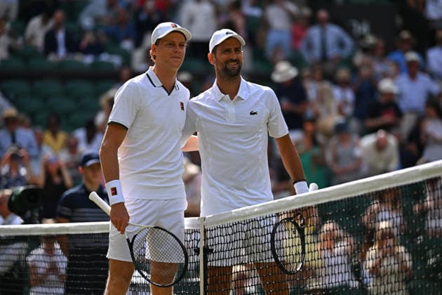2026 Wimbledon - Semi-Final - Jannik Sinner Jannik Sinner (ITA) with Novak Djokovic (SRB) during their semi final match at the 2026 Wimbledon Championships at the AELTC in London, Great Britain, on July 10, 2026. Photo by Corinne Dubreuil ABACAPRESS.COM LONDON United Kingdom  Copyright: xDubreuilxCorinne ABACAx