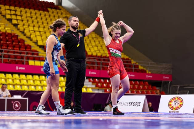 Ringen, U20 EM in Skopje U20 European Championships 57kg WW - Liliana Kapuvari (HUN) df. Ivana Gajic (SRB) *** U20 European Championships, 57 kg Open Weight: Liliana Kapuvari (HUN) def. Ivana Gajic (SRB) Copyright: xJakexKirkmanx xUnitedxWorldxWrestlingx Jake Kirkman United World Wrestling